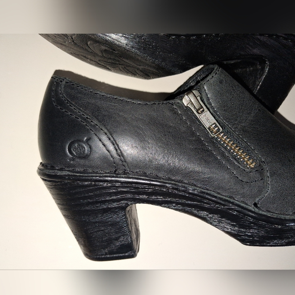 BORN Genuine SOFT Leather Clog Shoes - Black Slip On Side Zipper Womens Size 7.5 - Picture 8 of 16